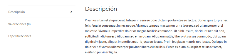 Pestaña de descripción de WooCommerce