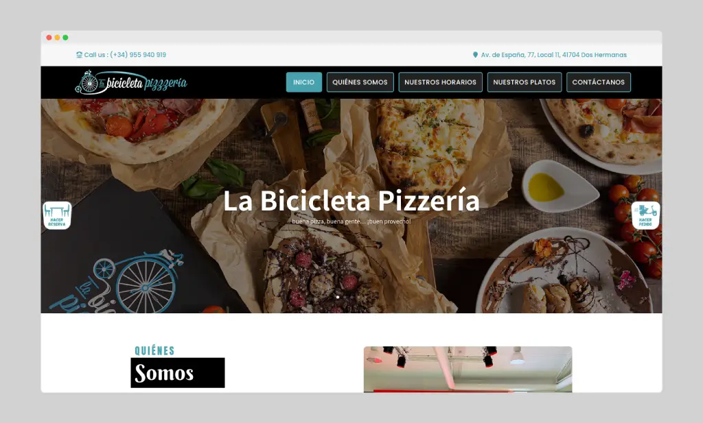 Página web de Bicicleta Pizzería